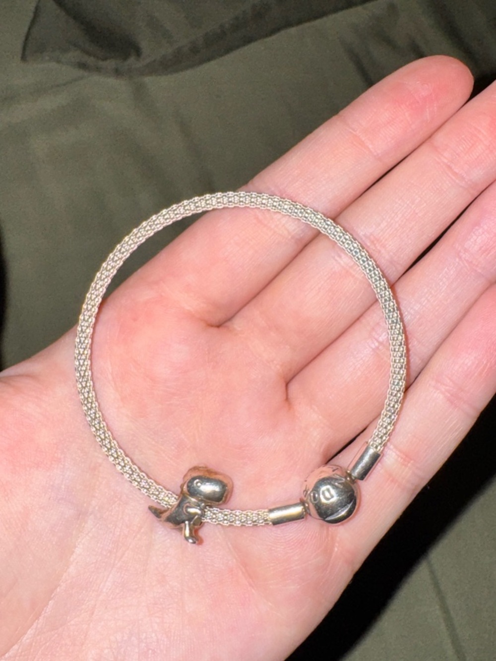 Pandora bangle charm bracelet with dinosaur charm